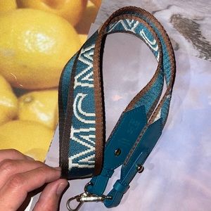 MCM blue and brown fabric shoulder bag strap